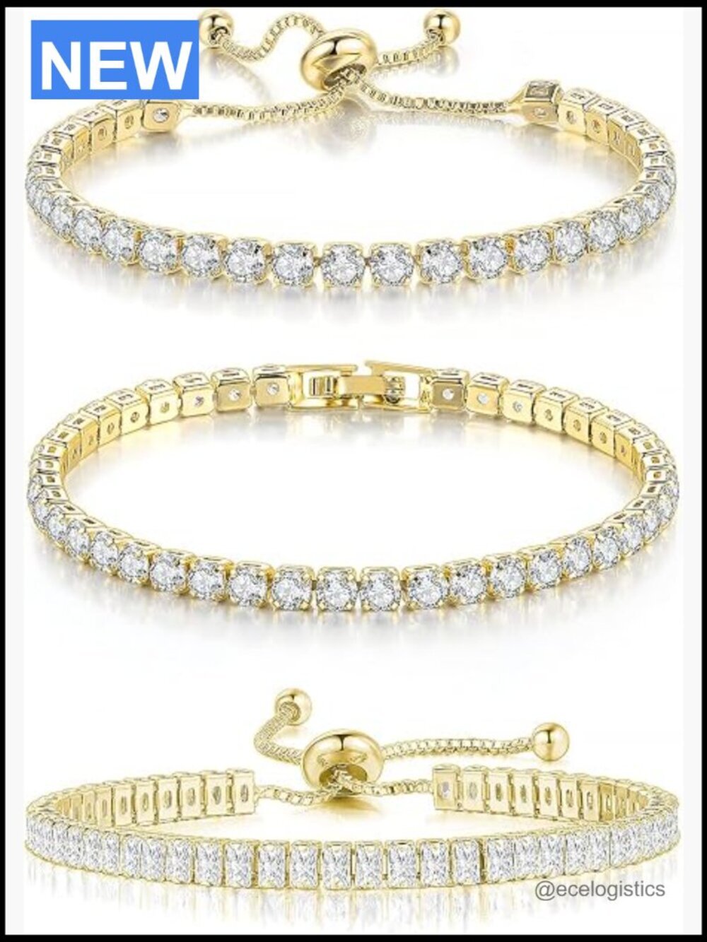 3 Pack Tennis Bracelets Women CZ Slider Bracelet Size 6.5-7.5 In